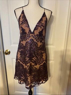 Free People Purple Sequin Lace Slip Dress